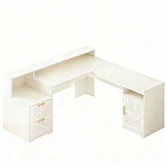 L Shaped Desk with Storage, Monitor Stand, Charging Station