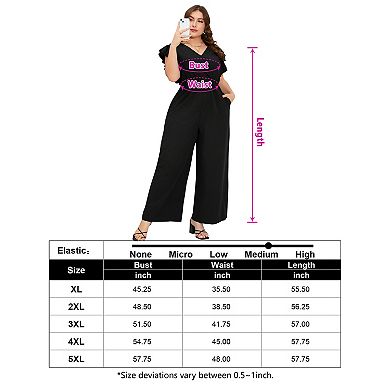 Women's Plus Size Short Sleeve Wide Leg Jumpsuit with Pockets