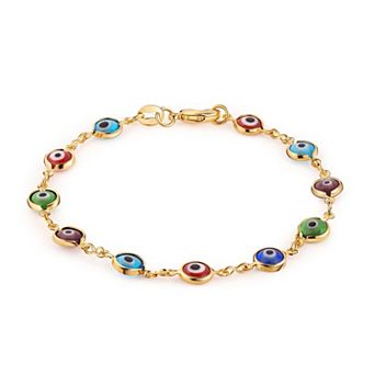 18K Plated Multicolored Evil Eye Bracelet - Durable, Lead & Nickel Free