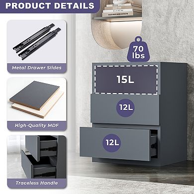 Gray Corner Unit Nightstands, Storage Cabinet End Table, Bedside Table for Living Room, Bed Room