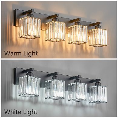 ZLAIQB 4-Light Black Modern Crystal Bathroom Wall Lamp