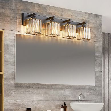 ZLAIQB 4-Light Black Modern Crystal Bathroom Wall Lamp