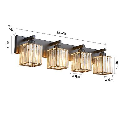 ZLAIQB 4-Light Black Modern Crystal Bathroom Wall Lamp