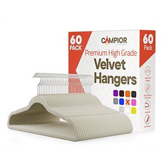 Campior Velvet Hangers, Non-Slip, 360° Swivel Hook, Space-Saving, Pack of 60