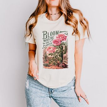 Bloom Where You Are Planted Cactus - Women's Short Sleeve Graphic T-Shirt
