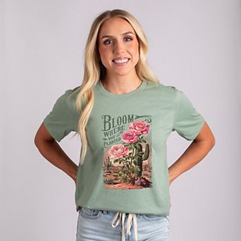 Bloom Where You Are Planted Cactus - Women's Short Sleeve Graphic T-Shirt