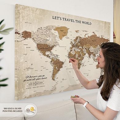 Let's Travel I Push Pin World Map