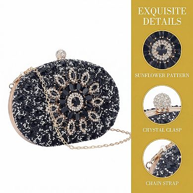 Rhinestone Evening Bag for Women Crystal Clutch Purses Sparkly Handbag with Chain