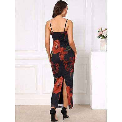 Floral Mesh Dress for Women's Sleeveless Spaghetti Strap Cami Bodycon Maxi Dresses