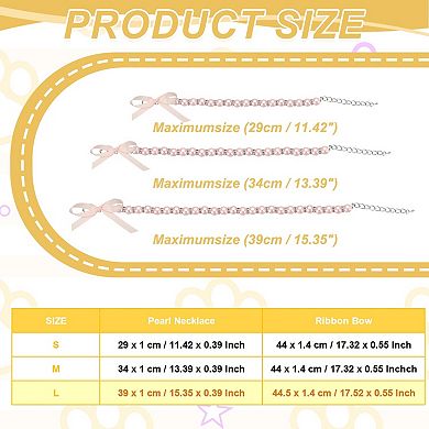 Cats Collar Pearl Necklace, Dog Pearl Necklace Collar with Ribbon Bow 1Pc