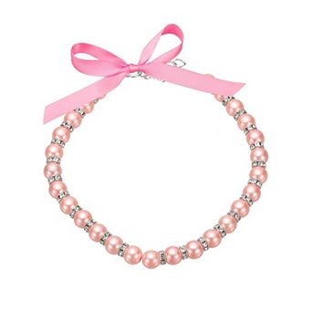 Cats Collar Pearl Necklace, Dog Pearl Necklace Collar with Ribbon Bow 1 pc