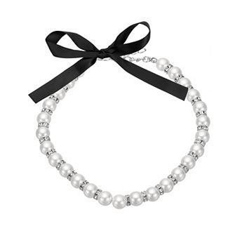 Cats Collar Pearl Necklace, Dog Pearl Necklace Collar with Ribbon Bow 1 pc