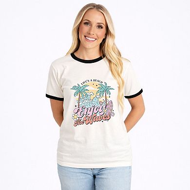 Life's A Beach Wave - Women's Ringer Graphic T-Shirt