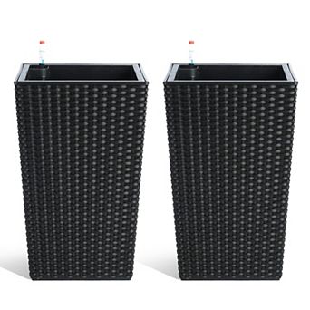 16" Rattan Planter Set of 2, Self-Watering Pot with Water Level Monitor Outdoor and Indoor for Patio