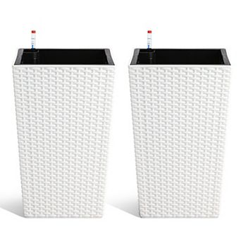 16" Rattan Planter Set of 2, Self-Watering Pot with Water Level Monitor Outdoor and Indoor for Patio