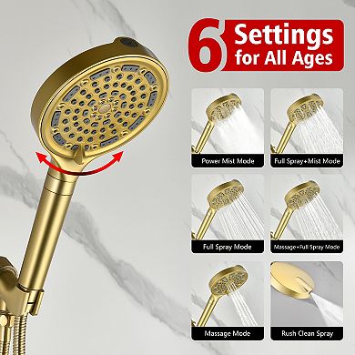 SUMERAIN Modern Luxury Wall Mounted Shower System, 6 Modes with Rapid Clean Function & 360° Rotation