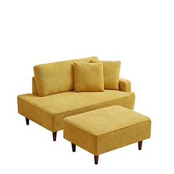 72.1" Upholstered Chaise Lounge and Stool