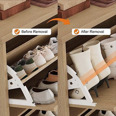 Fluted Shoe Cabinet with 4 Flip Drawers Slim Entryway Shoe Storage Organizer with Adjustable Shelves