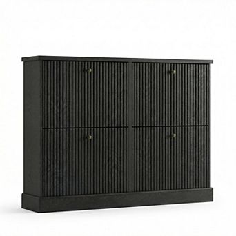 Fluted Shoe Cabinet with 4 Flip Drawers Slim Entryway Shoe Storage Organizer with Adjustable Shelves