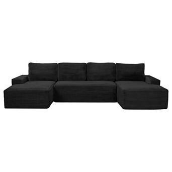 Compressible U-Shaped Sectional Sofa Set,Minimalist Style Modular Sectional Sofa