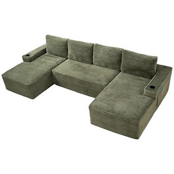 Compressible U-Shaped Sectional Sofa Set,Minimalist Style Modular Sectional Sofa