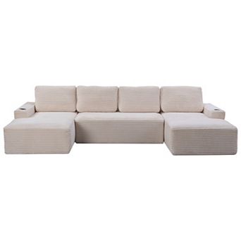 Compressible U-Shaped Sectional Sofa Set,Minimalist Style Modular Sectional Sofa