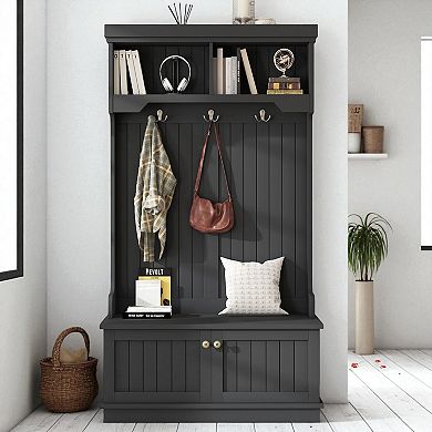 Lufeiya 4-in-1 Hall Tree with Storage Bench and Coat Hooks, Entryway Organizer with Shoe Cabinet