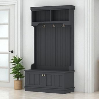 Lufeiya 4-in-1 Hall Tree with Storage Bench and Coat Hooks, Entryway Organizer with Shoe Cabinet