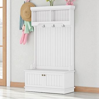 Lufeiya 4-in-1 Hall Tree with Storage Bench and Coat Hooks, Entryway Organizer with Shoe Cabinet