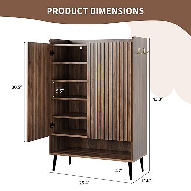 Shoe Cabinet with 2 Doors and Adjustable Shelves 6-Tier Modern Entryway Shoe Organizer