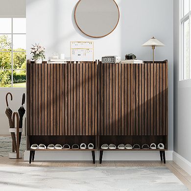 Shoe Cabinet with 2 Doors and Adjustable Shelves 6-Tier Modern Entryway Shoe Organizer