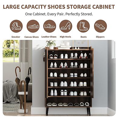 Shoe Cabinet with 2 Doors and Adjustable Shelves 6-Tier Modern Entryway Shoe Organizer