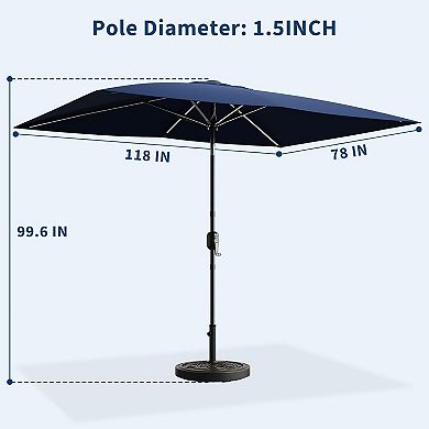 6.5 x 10 FT Rectangular Patio Umbrella, Outdoor Table Umbrella with Crank and Push Button Tilt
