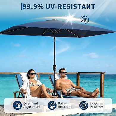 6.5 x 10 FT Rectangular Patio Umbrella, Outdoor Table Umbrella with Crank and Push Button Tilt