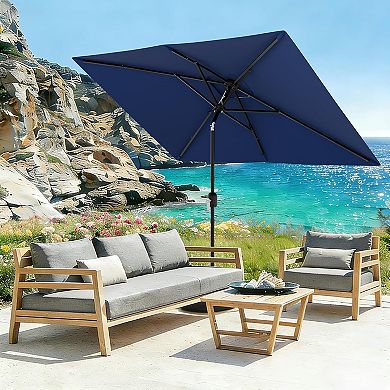 6.5 x 10 FT Rectangular Patio Umbrella, Outdoor Table Umbrella with Crank and Push Button Tilt