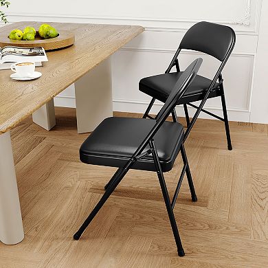 2 Pack Folding Chairs,Sturdy Metal Foldable Chairs, Folding Chairs with Padded Cushion and Back