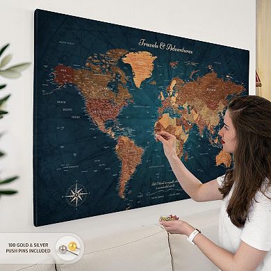 Travels And Adventures Push Pin World Map II