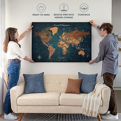 Travels And Adventures Push Pin World Map II