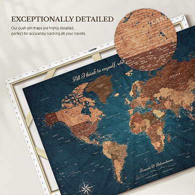 Travels And Adventures Push Pin World Map II