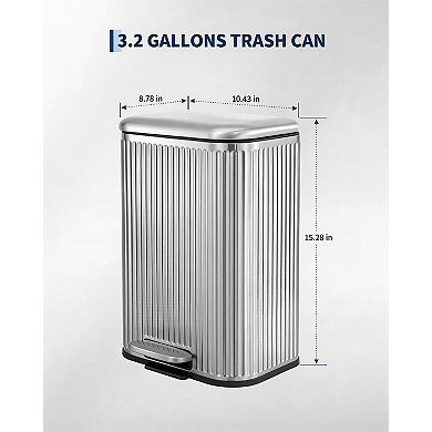 Garvee 3.2 gal Bathroom Trash Can with Fluted Design, Step Garbage Can with Soft-Close Lid
