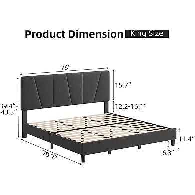Bed Frame with Headboard Adjustable, Modern Upholstered Platform Bed Frame