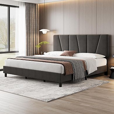 Bed Frame with Headboard Adjustable, Modern Upholstered Platform Bed Frame