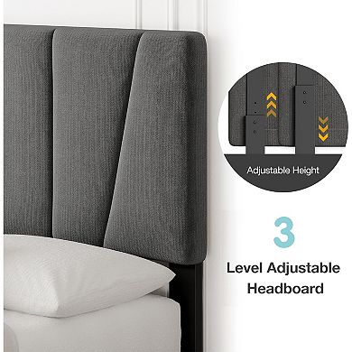 Bed Frame with Headboard Adjustable, Modern Upholstered Platform Bed Frame