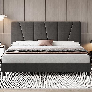 Bed Frame with Headboard Adjustable, Modern Upholstered Platform Bed Frame