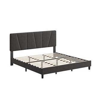 Bed Frame with Headboard Adjustable, Modern Upholstered Platform Bed Frame