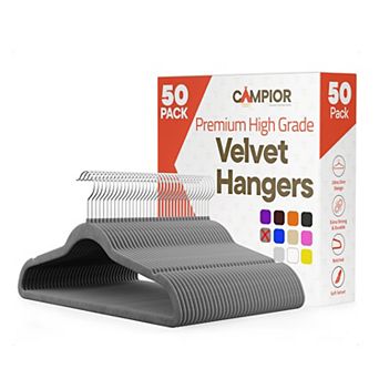Campior Velvet Hangers, Non-Slip, 360° Swivel Hook, Space-Saving, Pack of 50