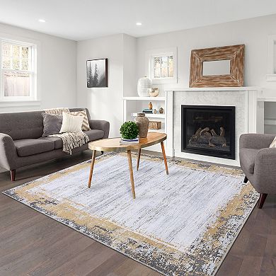 Distressed Area Rug Non Slip Vacuum Clean Ultra Thin Stain Resistant Carpet for Bedroom Kitchen