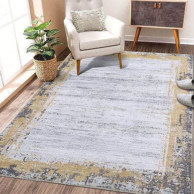 Distressed Area Rug Non Slip Vacuum Clean Ultra Thin Stain Resistant Carpet for Bedroom Kitchen