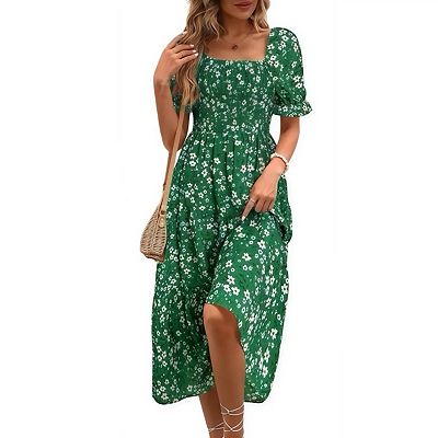 casual summer midi dresses with sleeves midi summer dresses with short sleeves Blue Floral Short Sleeve Midi Dress