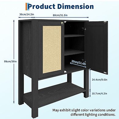 Farmhouse Rattan Shoe Cabinet with Doors 5-Tier Narrow Entryway Shoe Storage Organizer